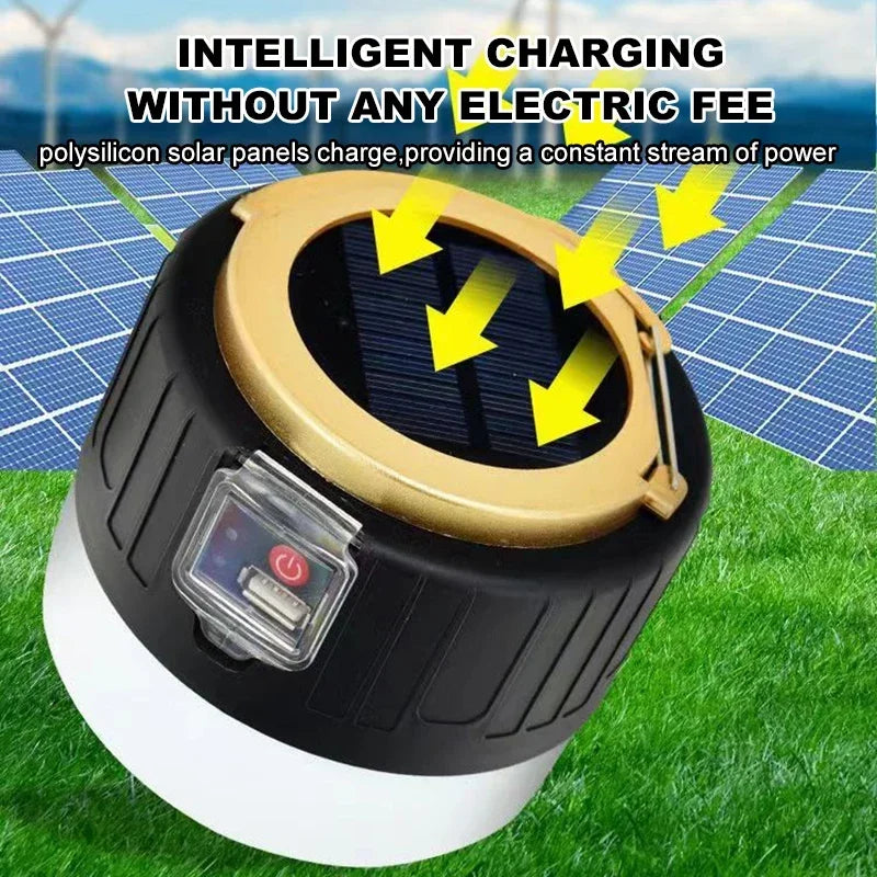 Solar LED Camping Lantern — USB Rechargeable Waterproof Tent Light for Hiking & BBQ