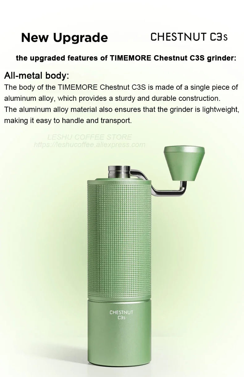 TIMEMORE Chestnut C3S / C3ESP Manual Coffee Grinder — All-Metal Body, S2C Burr, Portable
