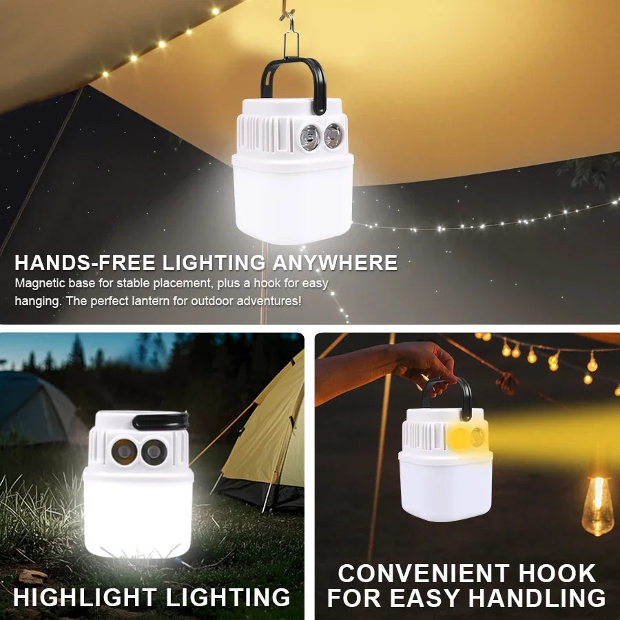 Solar LED Camping Lantern — USB Rechargeable Waterproof Tent Light for Hiking & BBQ