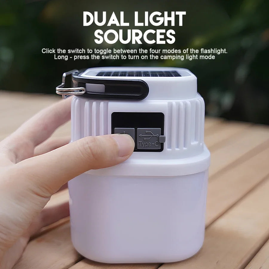 Solar LED Camping Lantern — USB Rechargeable Waterproof Tent Light for Hiking & BBQ