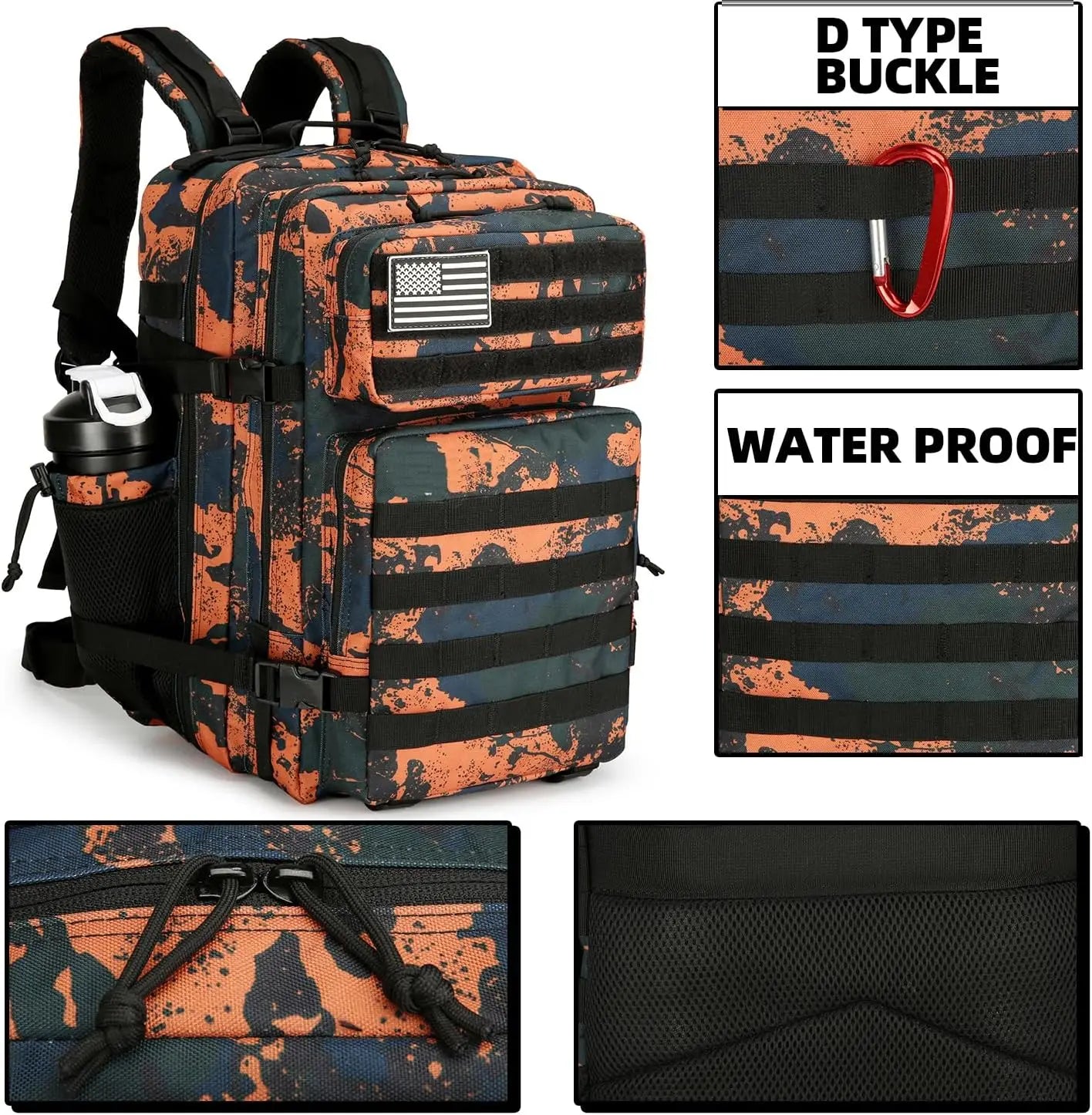 45L Tactical MOLLE Backpack | Waterproof Nylon, Softback