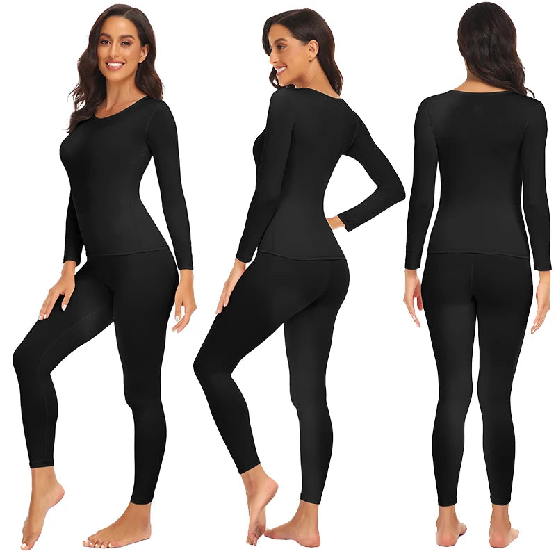 Women Thermal Underwear Set 2 Pack Long Johns Ultra Soft Fleece Lined Base Layer Keep Warm Cold Weather Top Bottom