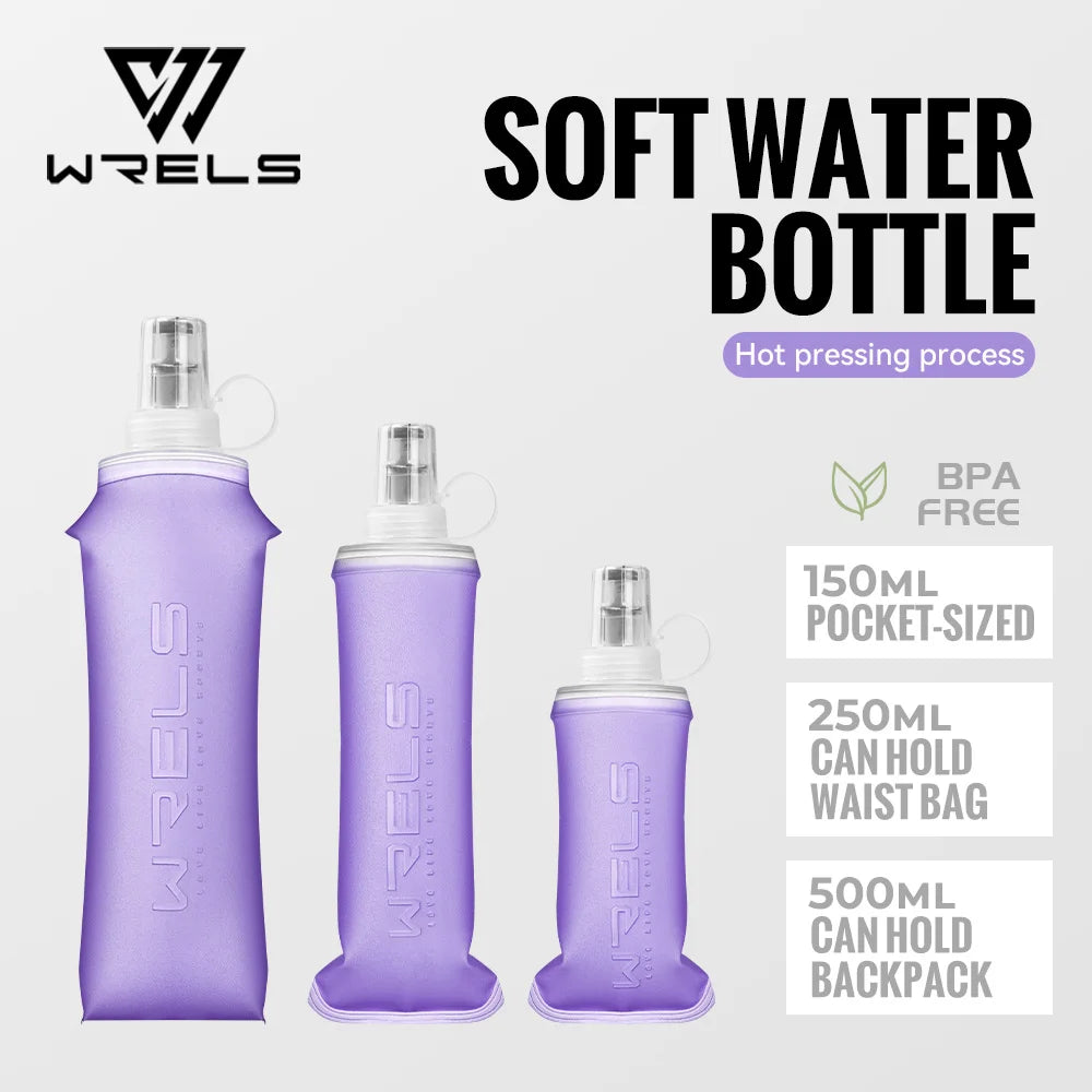 WRELS Collapsible Water Bottle BPA Free Silicone Foldable Soft Flask Outdoor Sport Portable Water Bag Running Camping Water Bag