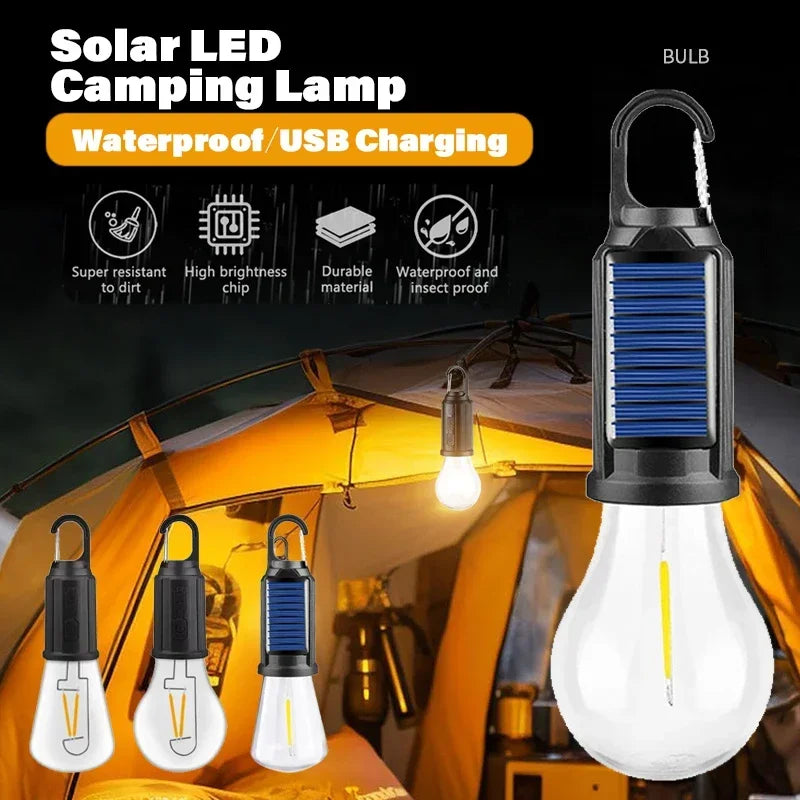 Solar LED Camping Bulb — USB Rechargeable Waterproof Portable Light for Tents & Fishing