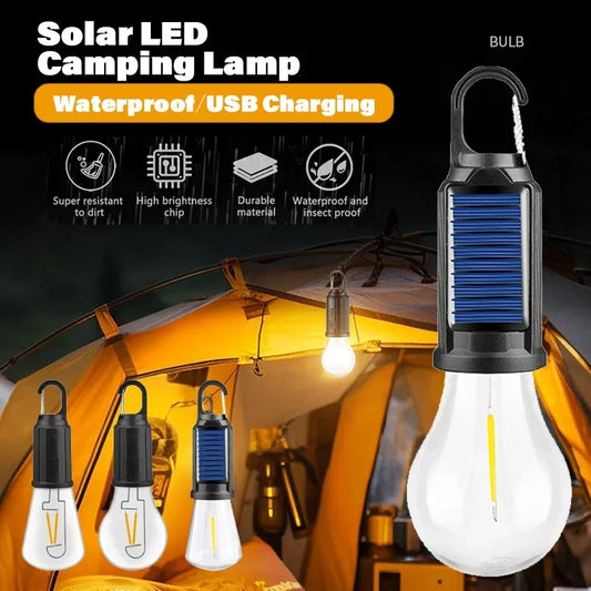 Solar LED Camping Bulb — USB Rechargeable Waterproof Portable Light for Tents & Fishing