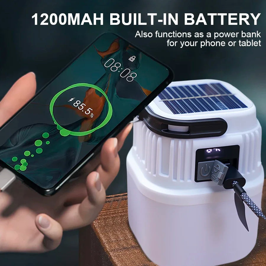 Solar LED Camping Lantern — USB Rechargeable Waterproof Tent Light for Hiking & BBQ