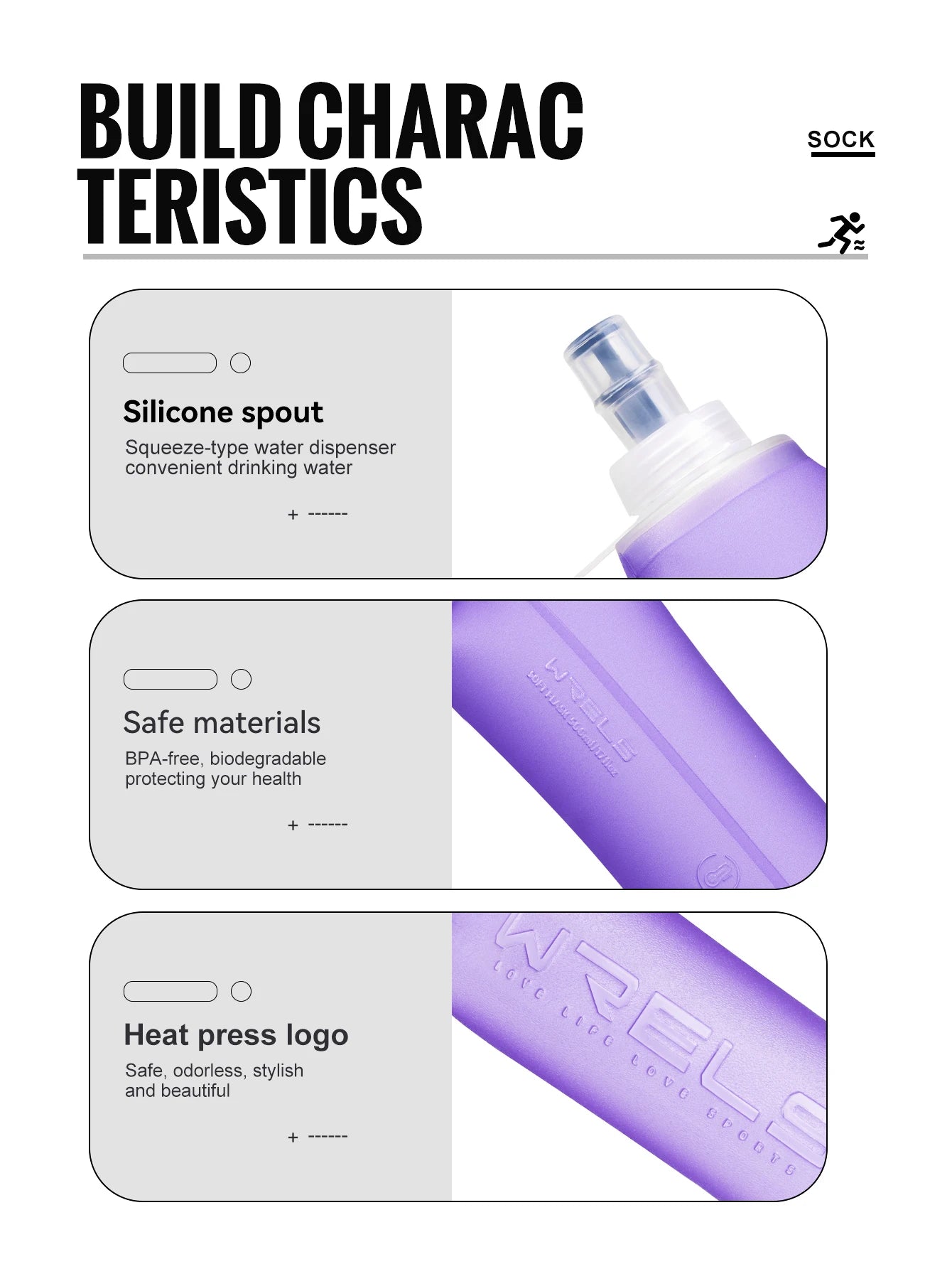 WRELS Collapsible Water Bottle BPA Free Silicone Foldable Soft Flask Outdoor Sport Portable Water Bag Running Camping Water Bag