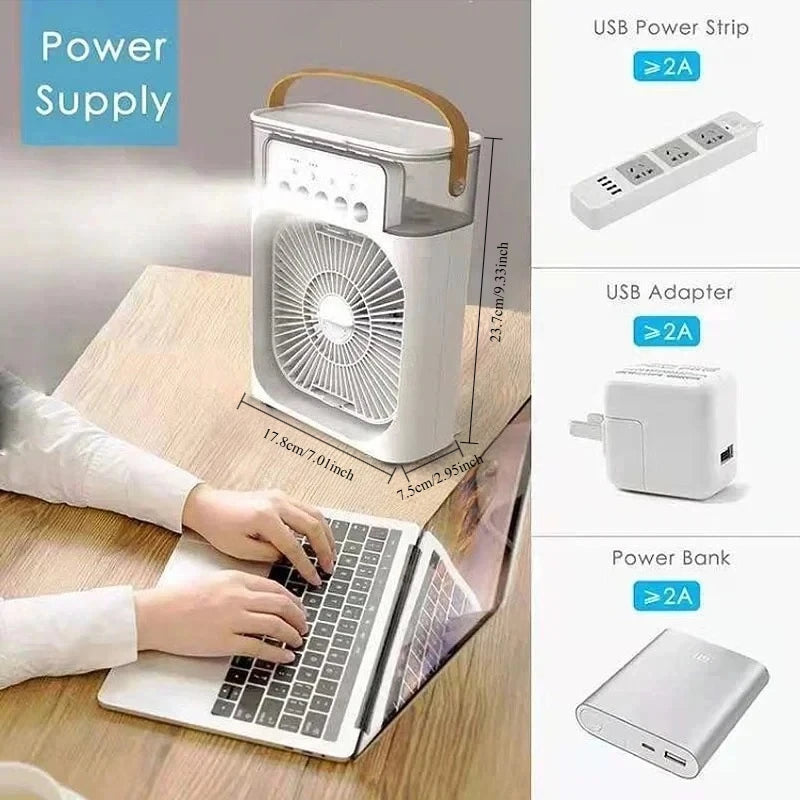 3 In 1 Mini Air Cooler Portable Cooling Fan With LED Night Light Humidifier Desktop Refreshing Appliance For Home Office Bedroom