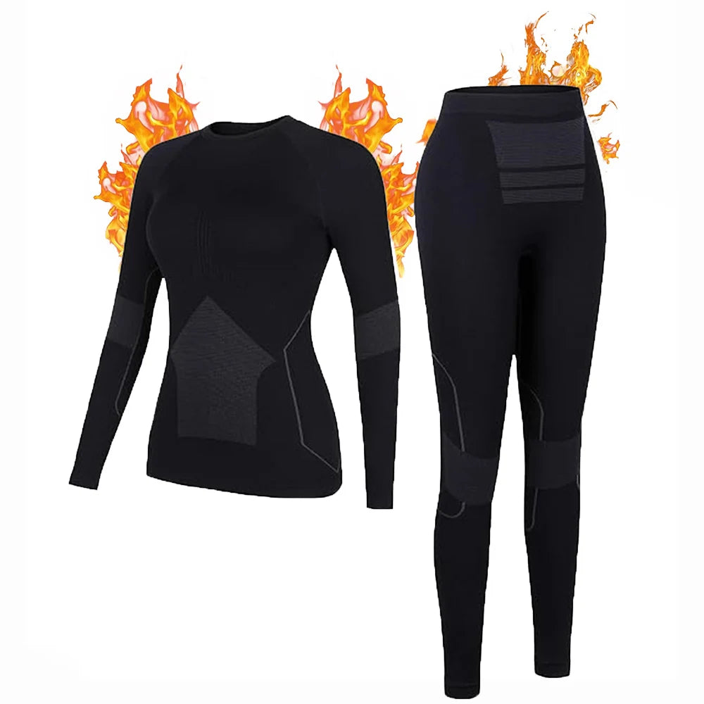 Anfilia Women Ski Thermal Underwear Sets Moisture-wicking & Quick Drying Tight Crew Neck Seamless knitted Base Layer Long Johns