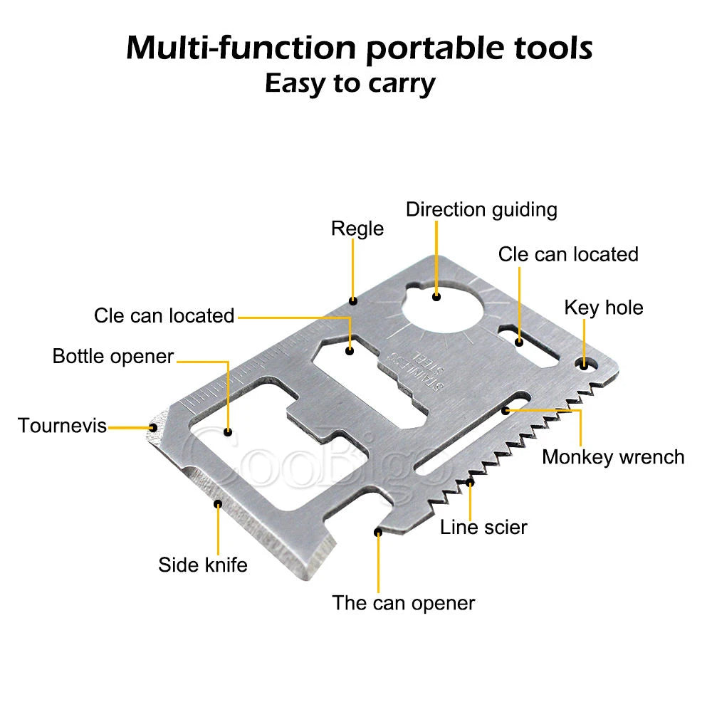 11 in 1 Pocket Tools Credit Card Knife Stainless Steel Beer Opener Multipurpose Outdorr Camping Hiking Hunting Survival Gear EDC