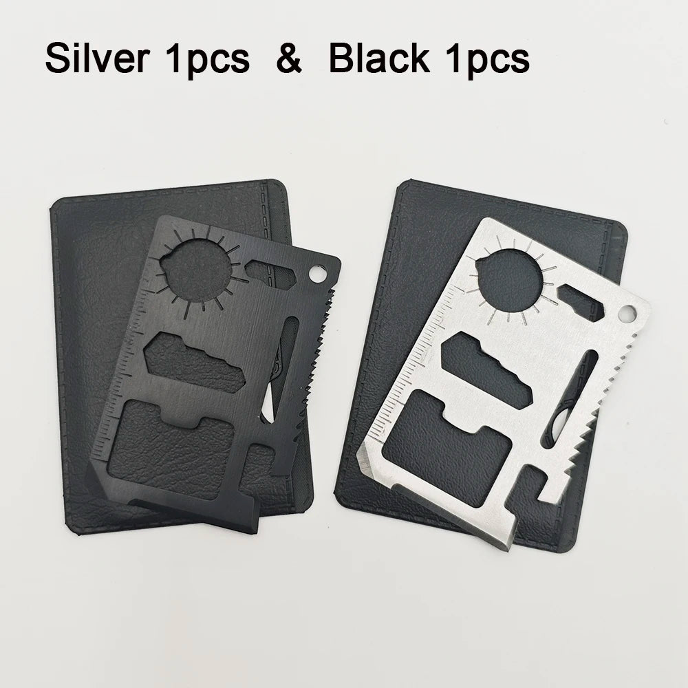 Stainless Steel EDC Pocket Tool 11 in 1 Credit Card Portable Multi Function Survival Tool For Outdoor Camping Hunting Traveling