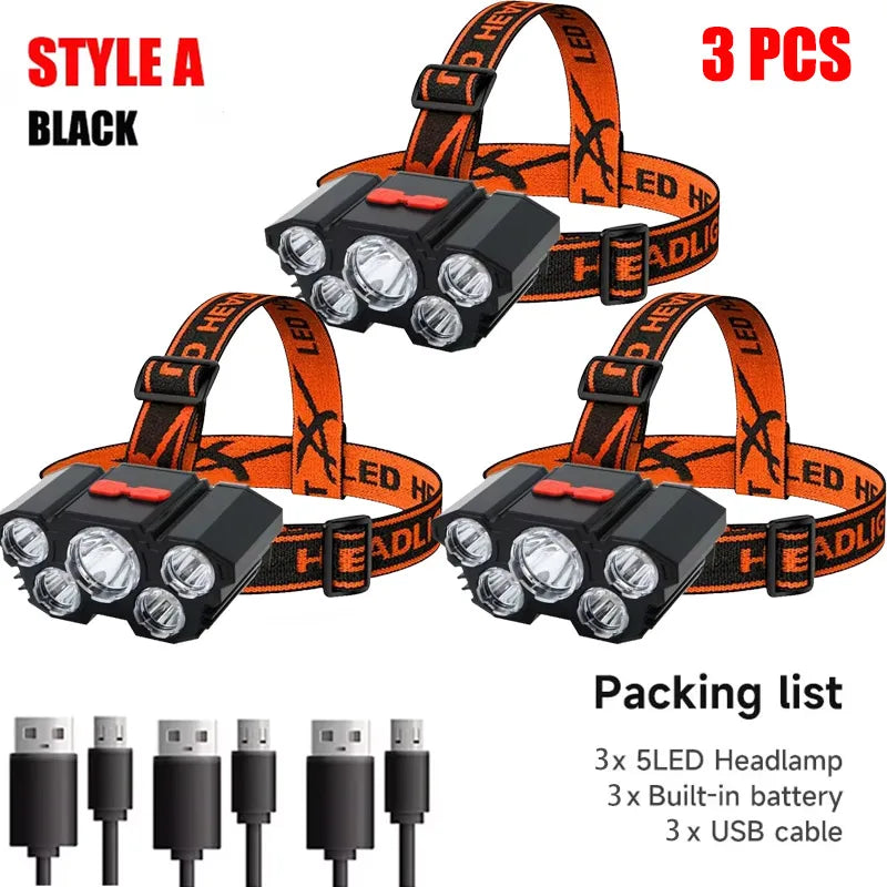 ESMARTER 5 LED COB Headlamp | Rechargeable, 4 Modes, SOS, Waterproof