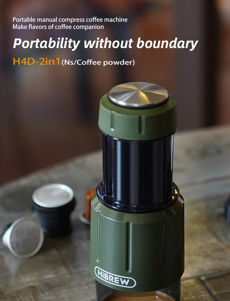 HiBREW H4D 2-in-1 Portable Espresso Maker — Hand-Press, Capsule & Ground, Hot/Cold