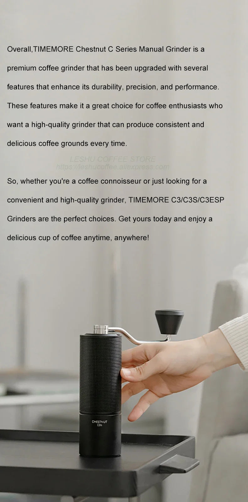 TIMEMORE Chestnut C3S / C3ESP Manual Coffee Grinder — All-Metal Body, S2C Burr, Portable