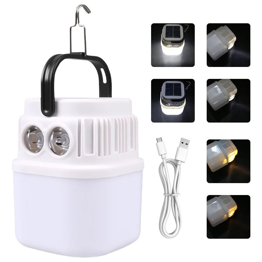 Solar LED Camping Lantern — USB Rechargeable Waterproof Tent Light for Hiking & BBQ