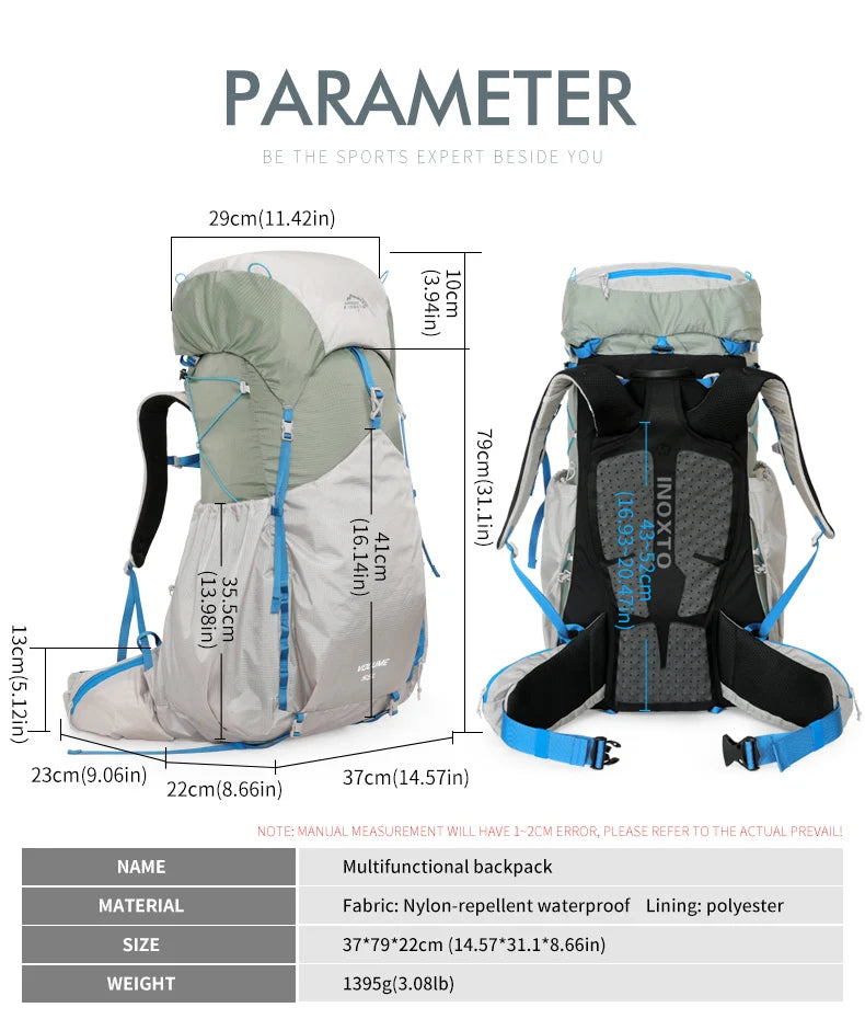 55L Internal Frame Waterproof Hiking Backpack | Rain Cover, Lightweight
