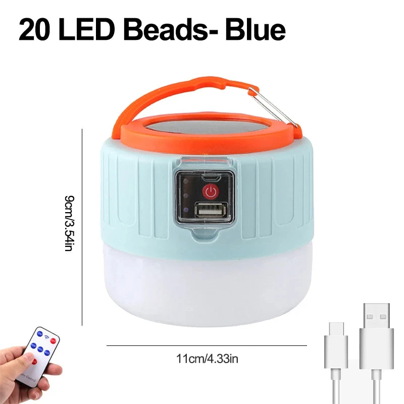 Solar LED Camping Lantern — USB Rechargeable Waterproof Tent Light for Hiking & BBQ
