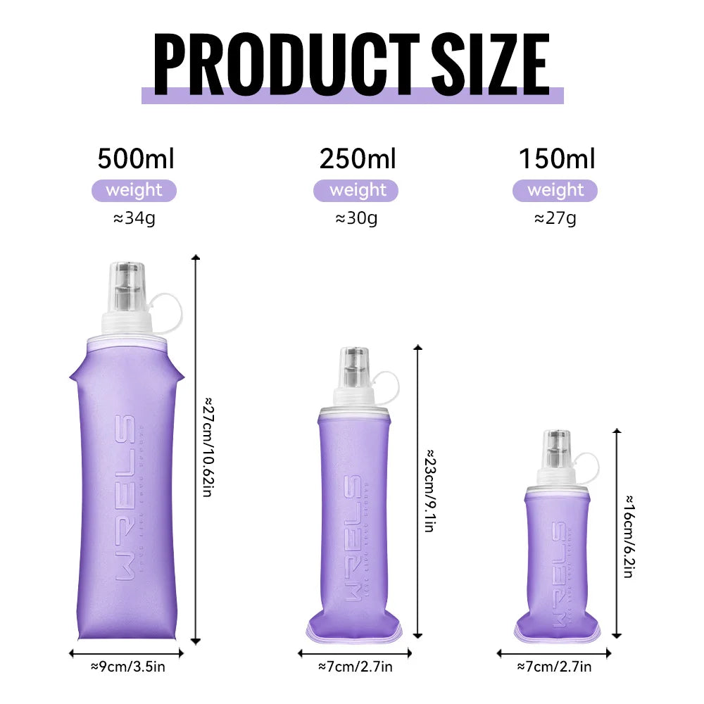 WRELS Collapsible Water Bottle BPA Free Silicone Foldable Soft Flask Outdoor Sport Portable Water Bag Running Camping Water Bag