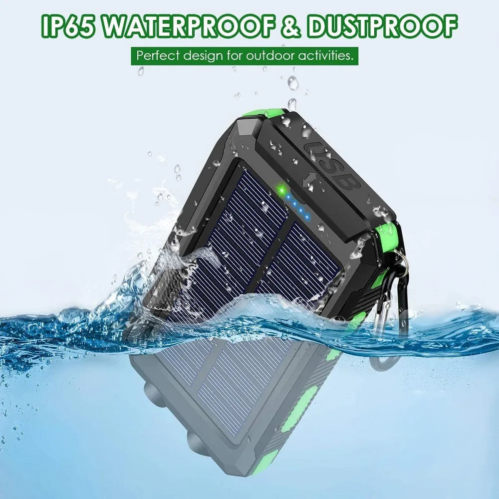 Solar Power Bank 80000mAh | Solar Panel, LED Flashlight & Compass