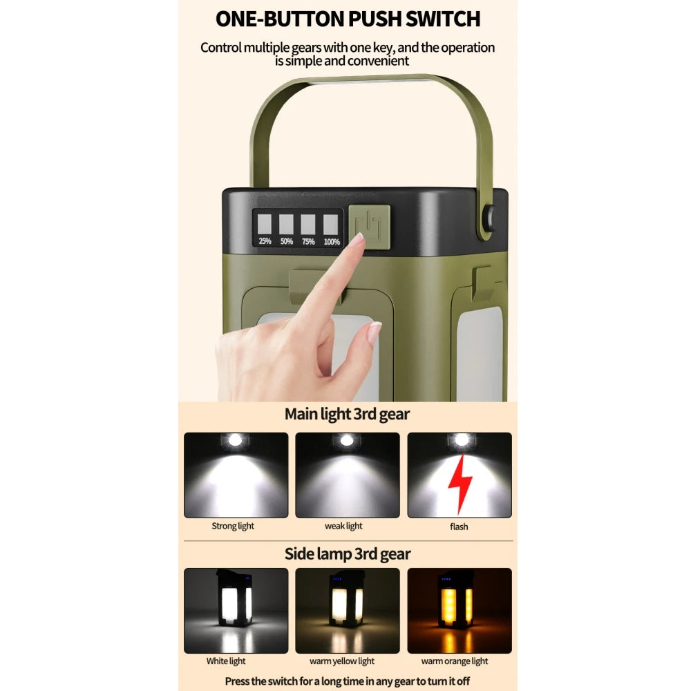 Solar Outdoor Portable Camping Light Solar Charging Foldable 2000mah Power Bank Intelligent Display Portable Hanging Tent Light