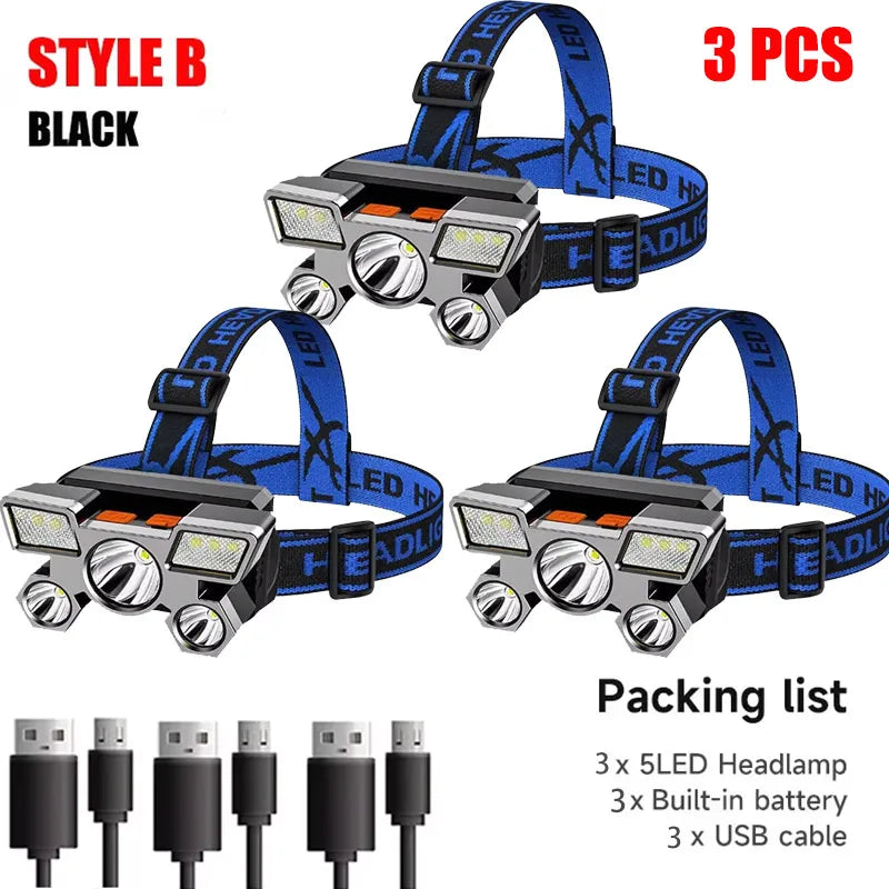 ESMARTER 5 LED COB Headlamp | Rechargeable, 4 Modes, SOS, Waterproof
