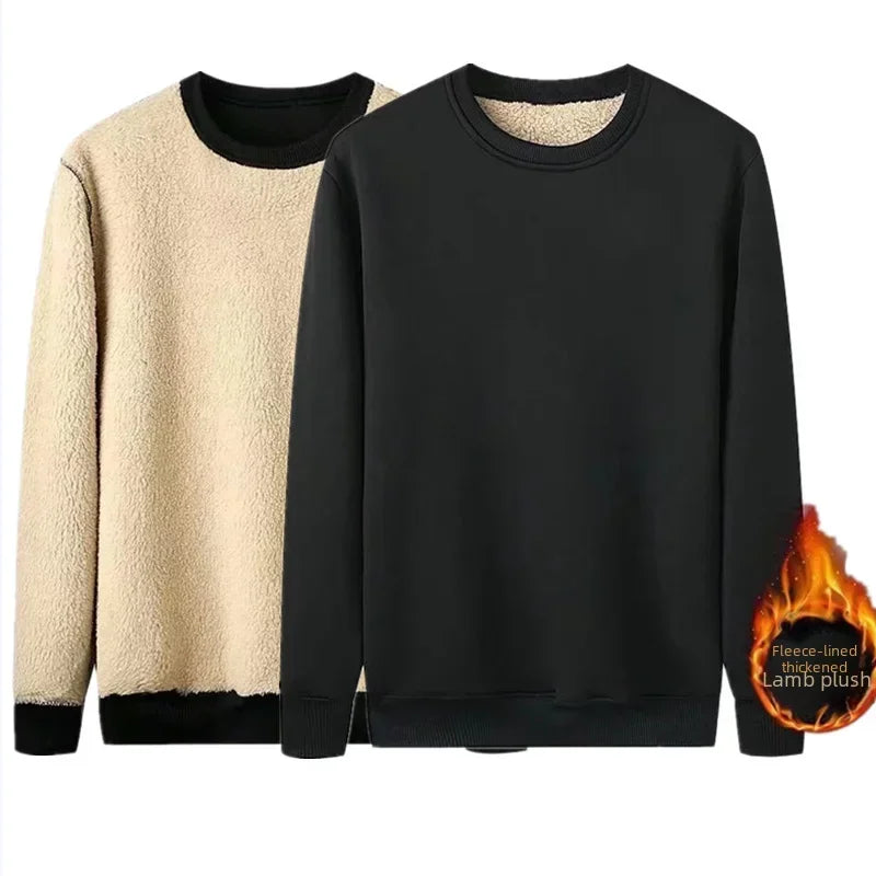 Men's Autumn Winter Fleece Lined Warm Top Korean Fashionable Long Sleeved Base Shirt Plush Casual Warm Underwear T-shirt