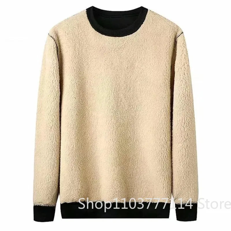 Men's Autumn Winter Fleece Lined Warm Top Korean Fashionable Long Sleeved Base Shirt Plush Casual Warm Underwear T-shirt