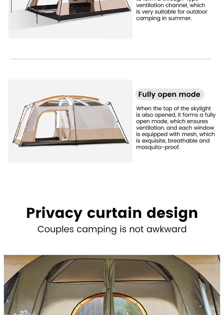 8-12 Person Family Tent | 2 Bedrooms + Living Room, 4-Season