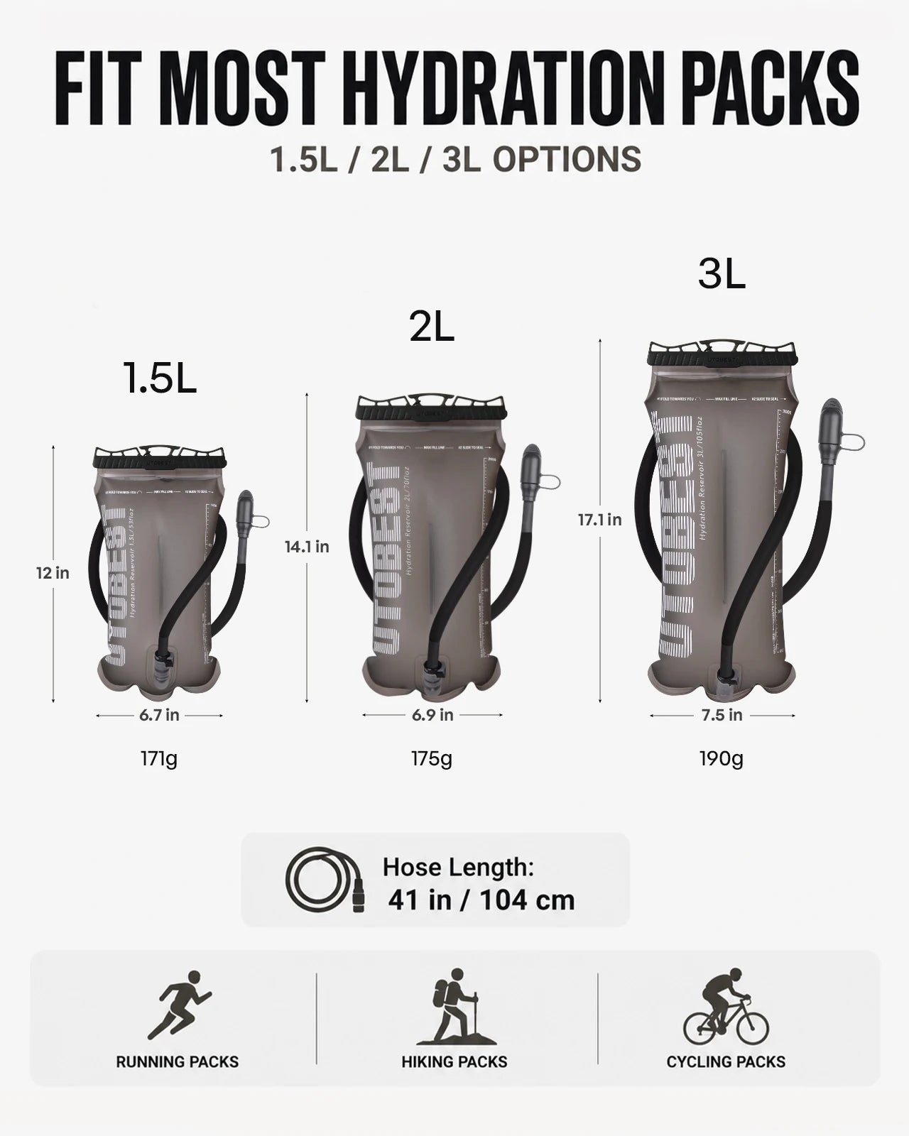 UTOBEST 1.5L/2L/3L Water Bladder Hydration Pack Reservoir TPU Water Storage Bag for Camping Cycling Running Hiking