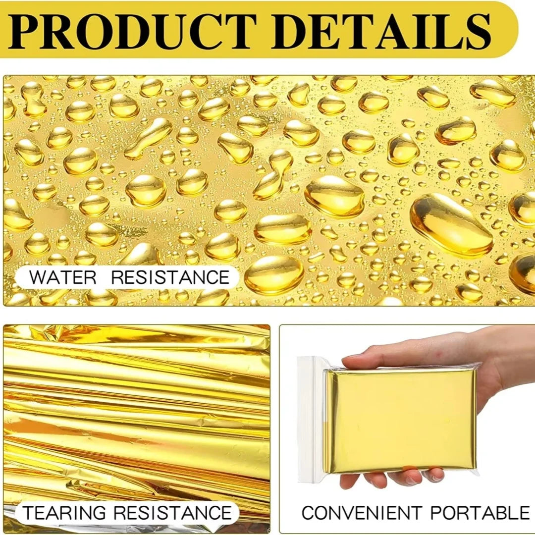 Emergency Thermal Survival Blanket — Waterproof Mylar First-Aid Foil Blanket (Multipack)