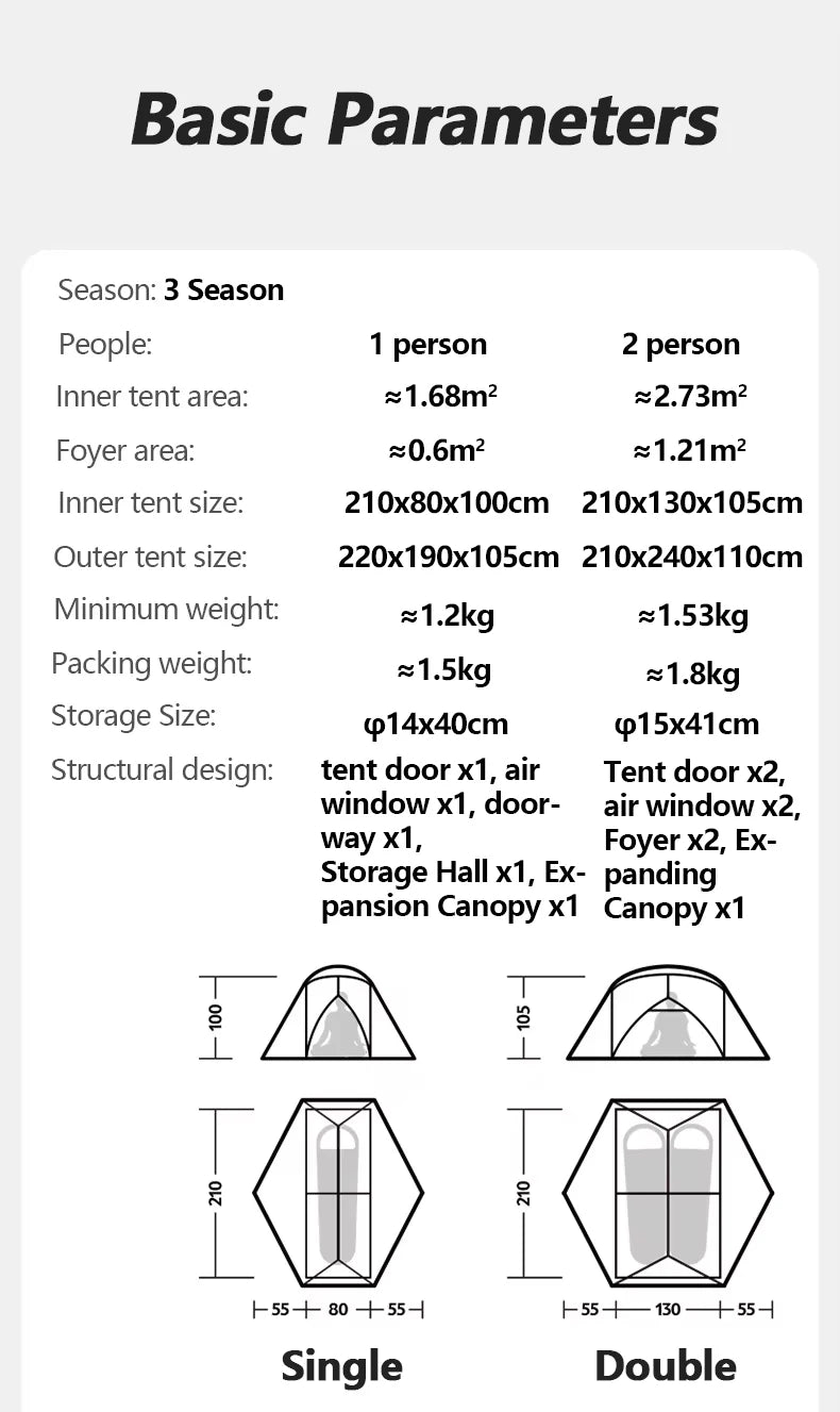 Naturehike Mongar 2 UL/PRO Tent | Ultralight 15D Backpacking 1-2 Person