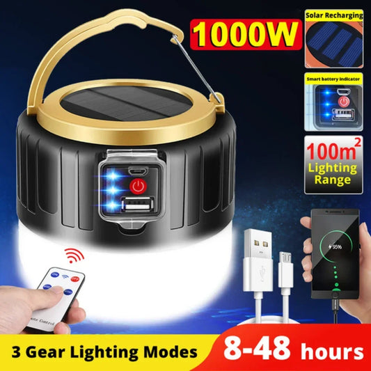 Solar LED Camping Lantern — USB Rechargeable Waterproof Tent Light for Hiking & BBQ