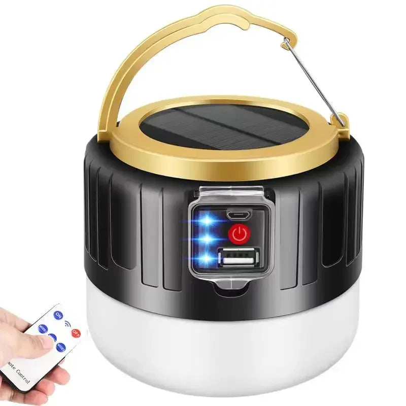 Solar LED Camping Lantern — USB Rechargeable Waterproof Tent Light for Hiking & BBQ