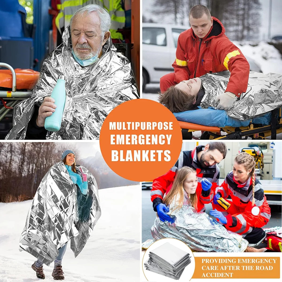 Emergency Thermal Survival Blanket — Waterproof Mylar First-Aid Foil Blanket (Multipack)