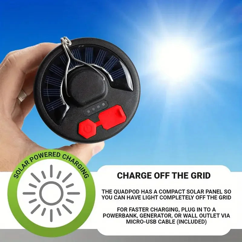 4-Leaf Solar Camping Lantern — Foldable Rechargeable Warm Tent Light & Emergency Torch