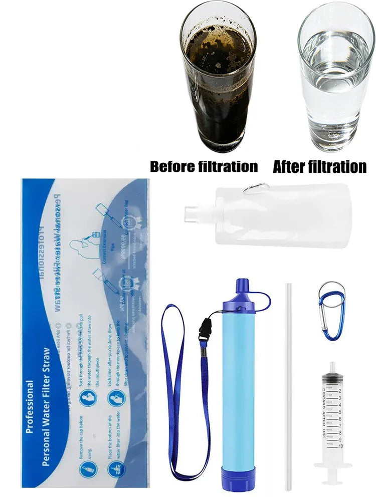 Personal Water Filter Straw — Emergency Survival Filtration for Camping & Hiking
