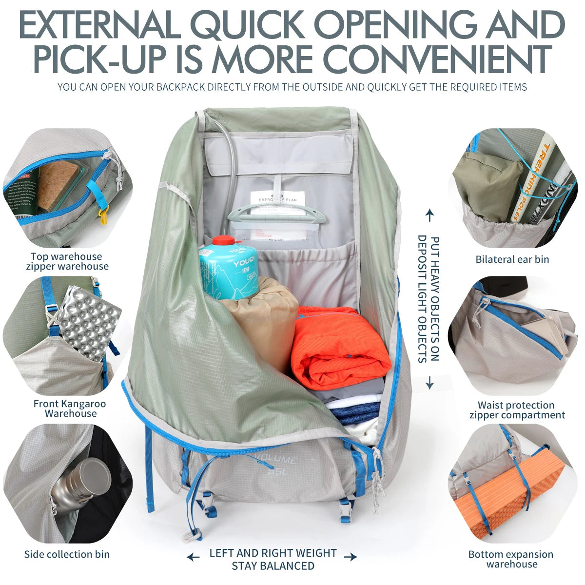 55L Internal Frame Waterproof Hiking Backpack | Rain Cover, Lightweight