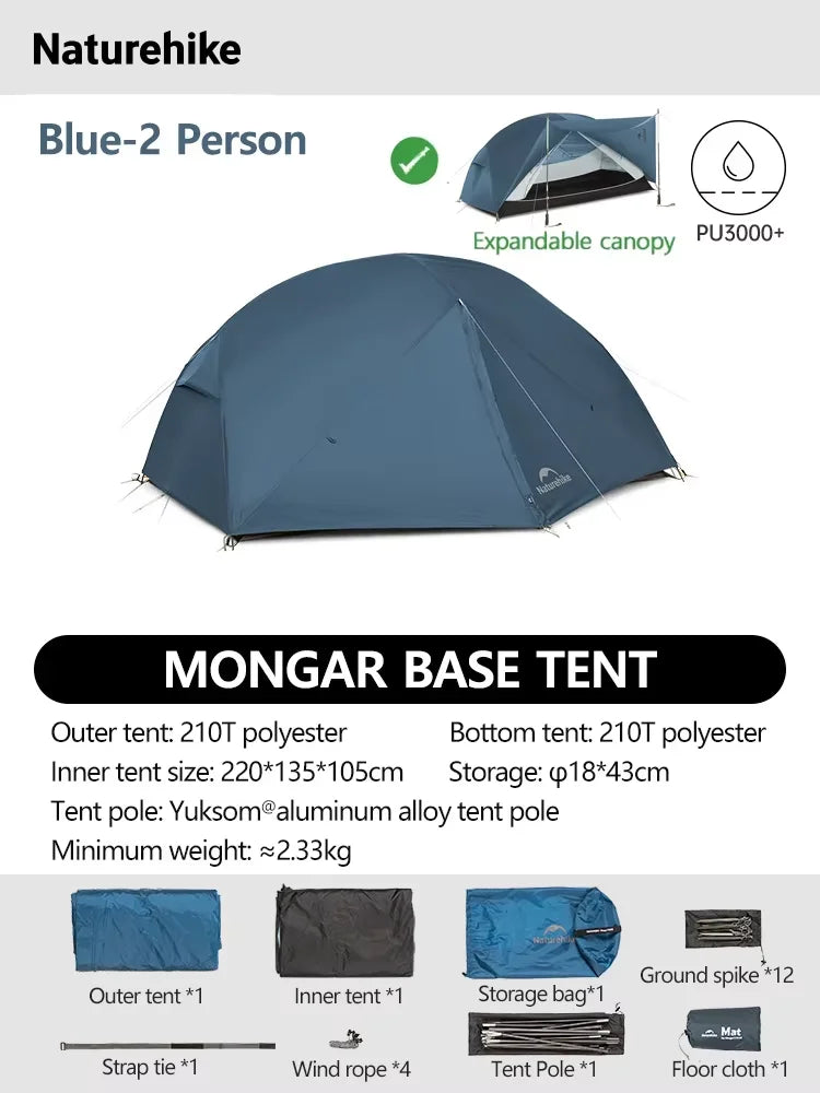 Naturehike Mongar 2 UL/PRO Tent | Ultralight 15D Backpacking 1-2 Person