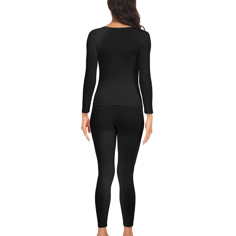 Women Thermal Underwear Set 2 Pack Long Johns Ultra Soft Fleece Lined Base Layer Keep Warm Cold Weather Top Bottom