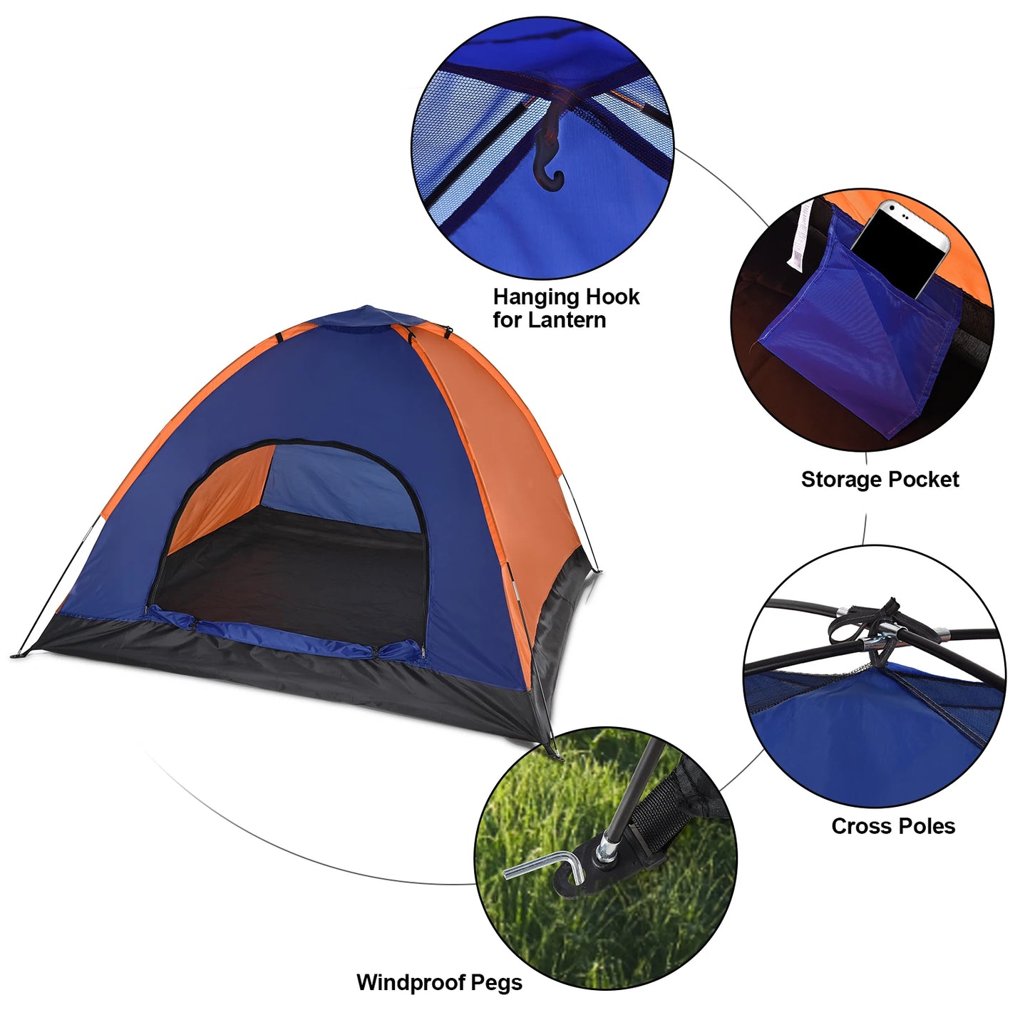 3-4 Person Lightweight Camping Tent | Rain Fly, Fiberglass Poles
