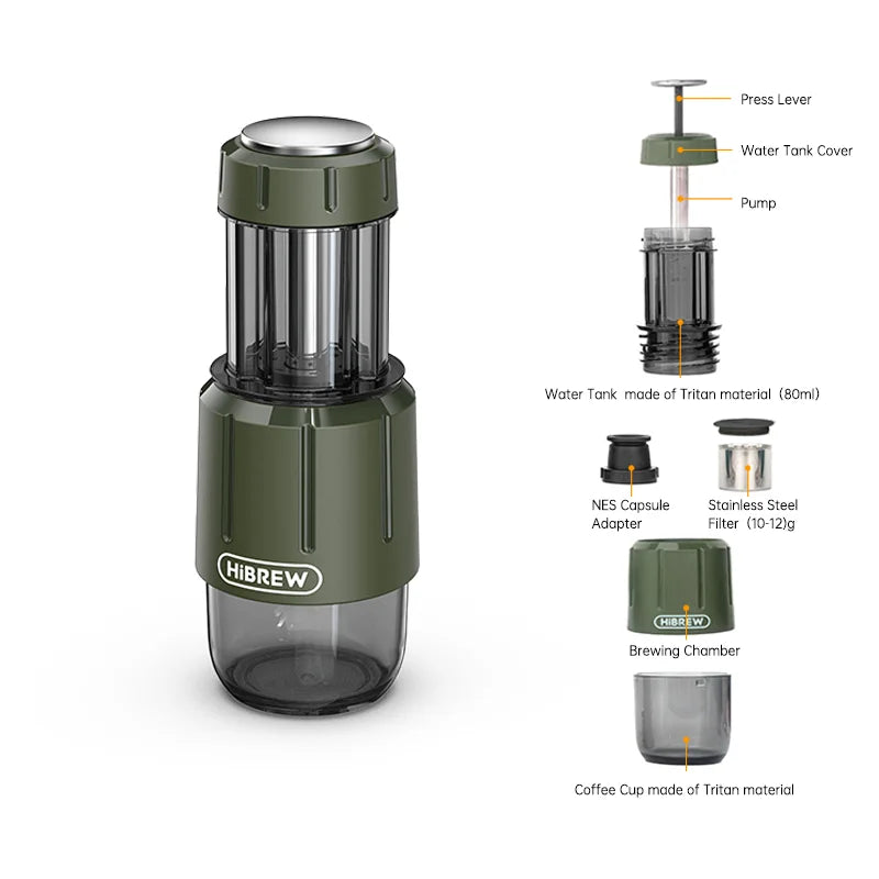 HiBREW H4D 2-in-1 Portable Espresso Maker — Hand-Press, Capsule & Ground, Hot/Cold