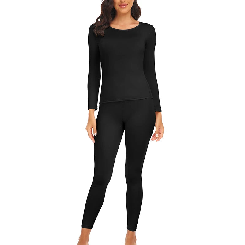 Women Thermal Underwear Set 2 Pack Long Johns Ultra Soft Fleece Lined Base Layer Keep Warm Cold Weather Top Bottom