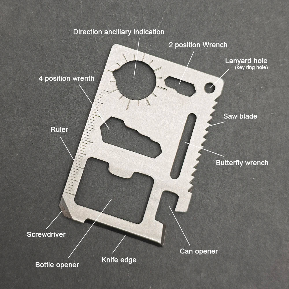 Stainless Steel EDC Pocket Tool 11 in 1 Credit Card Portable Multi Function Survival Tool For Outdoor Camping Hunting Traveling