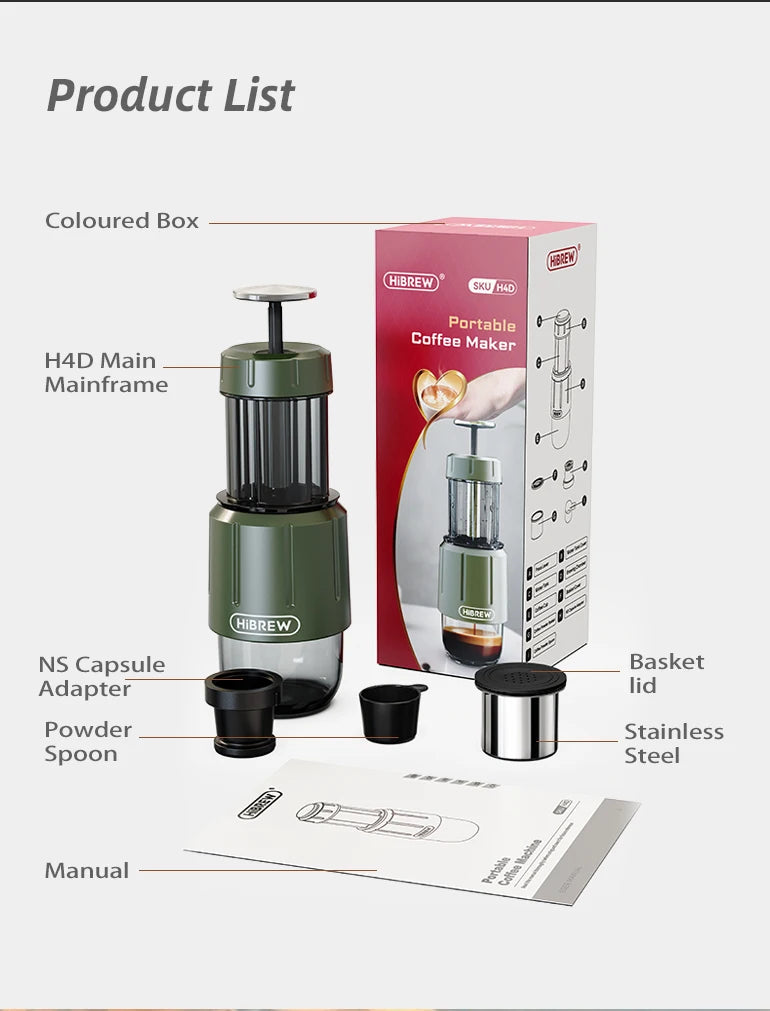 HiBREW H4D 2-in-1 Portable Espresso Maker — Hand-Press, Capsule & Ground, Hot/Cold