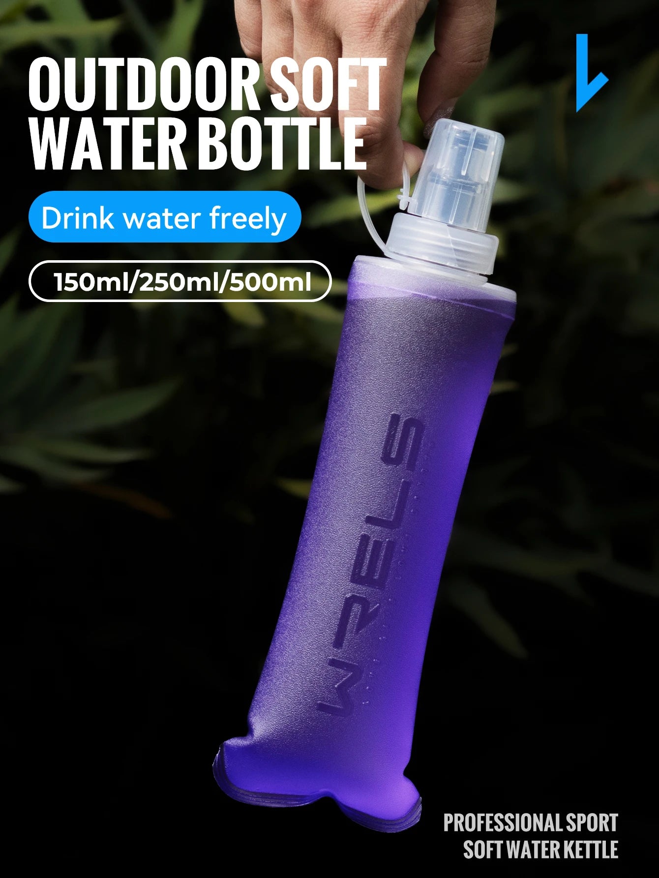 WRELS Collapsible Water Bottle BPA Free Silicone Foldable Soft Flask Outdoor Sport Portable Water Bag Running Camping Water Bag