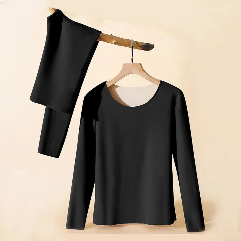 Women Thermal Underwear Winter Long Sleeve Bottoming Top Seamless Thick Double Layer Warm Lingerie Woman 2 Pcs Set Sleepwear/602
