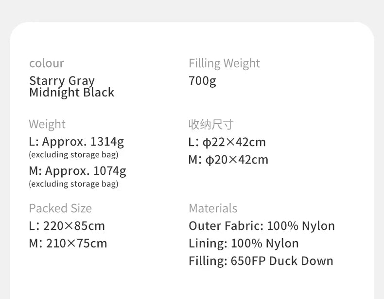 Naturehike Duck Down Winter Sleeping Bag