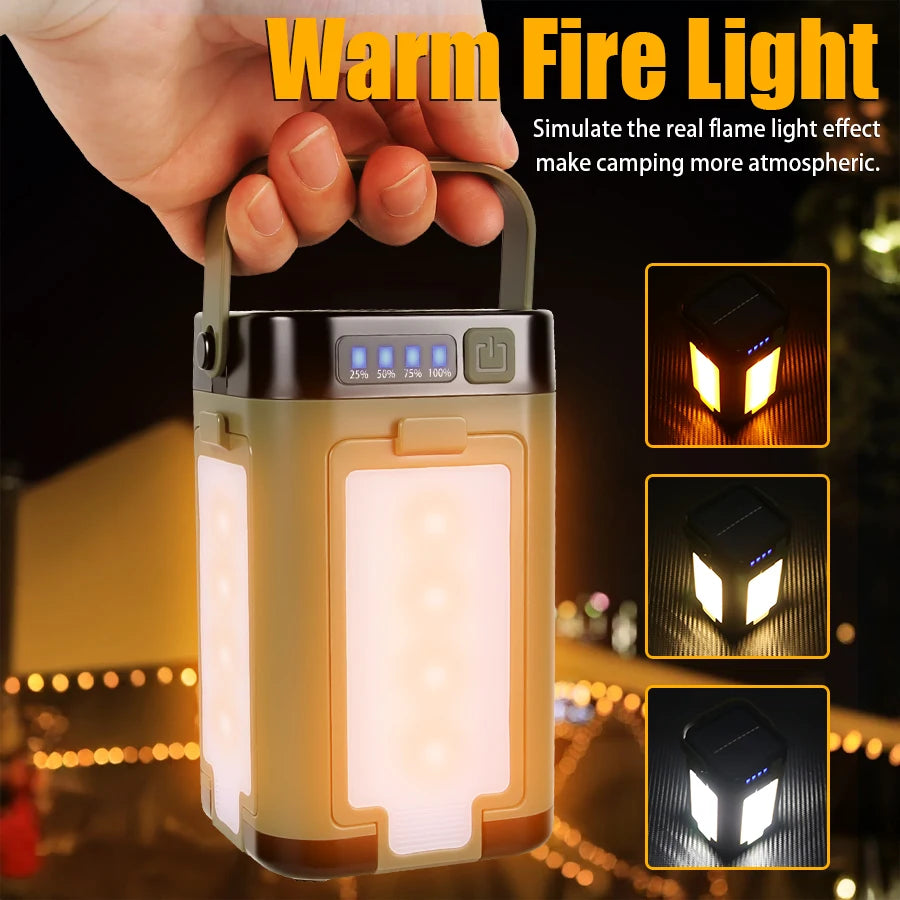 Solar LED Camping Lantern — USB Rechargeable Waterproof Tent Light for Hiking & BBQ