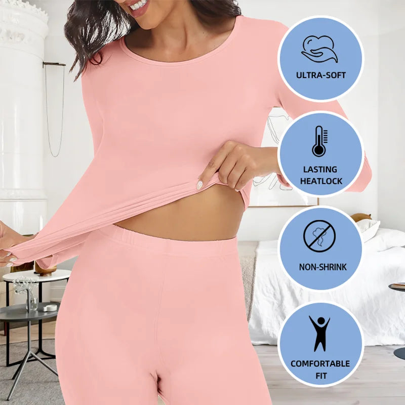 Women Thermal Underwear Set 2 Pack Long Johns Ultra Soft Fleece Lined Base Layer Keep Warm Cold Weather Top Bottom