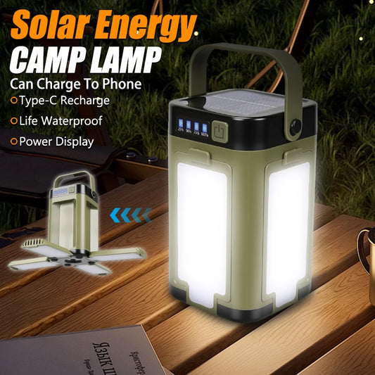 4-Leaf Solar Camping Lantern — Foldable Rechargeable Warm Tent Light & Emergency Torch